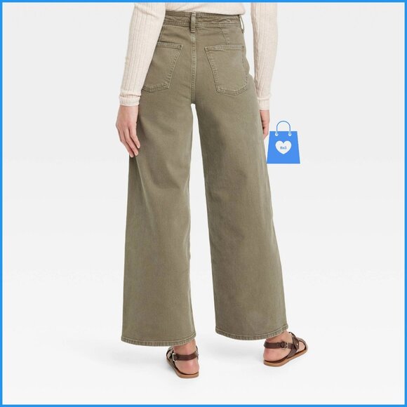 Size 16 - Womens High-Rise Sailor Wide Leg Ankle Jeans - UniThread - Olive Green - Picture 8 of 8